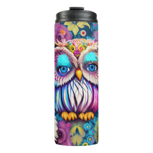 Hippie Trippy Psychedelic Colourful Owl  Thermal Tumbler