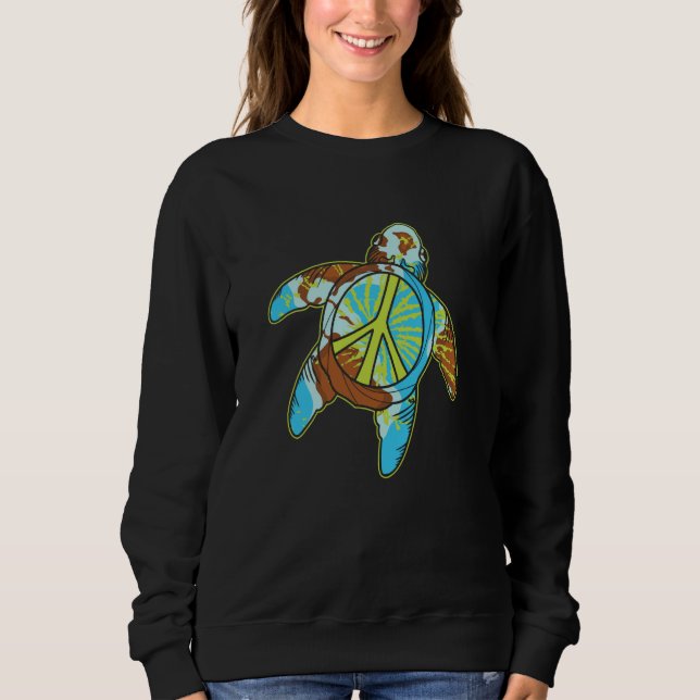 Hippie Turtle Earth Day Save Planet Ocean Environm Sweatshirt (Front)