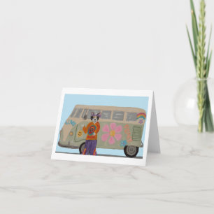 Hippie Tuxedo Cat with Flower Child Van Invitation
