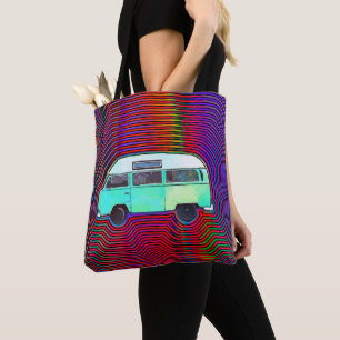 HIPPIE VAN COLORFUL TOTE PURSE BAG