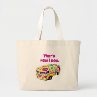 hippie van retro how i roll large tote bag