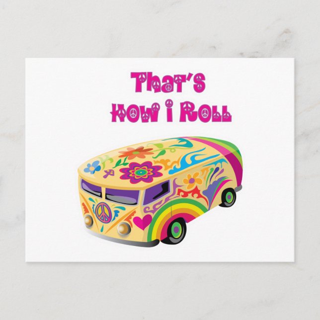 hippie van retro  how i roll postcard (Front)