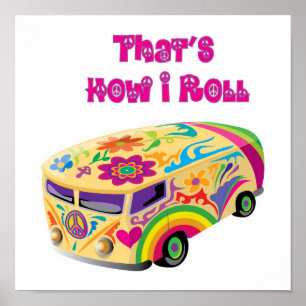 hippie van retro how i roll poster