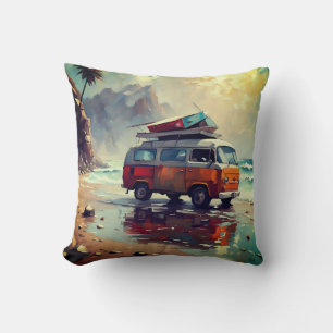 Hippie Van Seascape Traveller Mood Art  Cushion