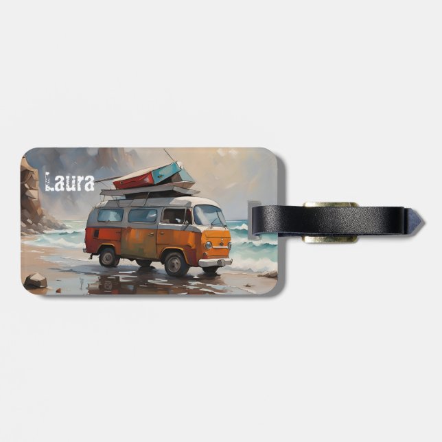Hippie Van Seascape Traveller Mood Art  Luggage Tag (Back Horizontal)