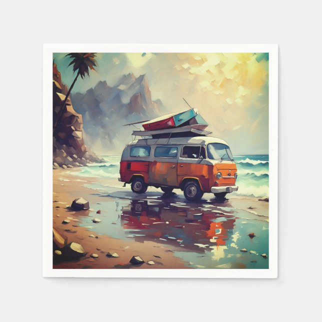 Hippie Van Seascape Traveller Mood Art  Napkin (Front)