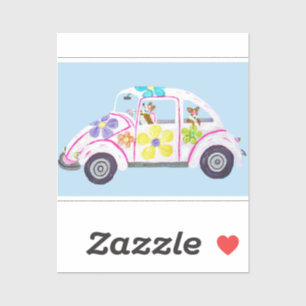 Hippie Welsh Corgis in their Flower Child Love Car
