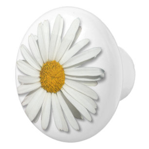Hippie White Daisy Flower Blossom - Trendy Fashion Ceramic Knob