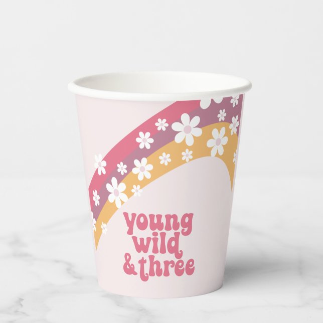 Hippie Young Wild and Three Daisy Birthday Paper Cups (Front)