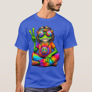 Hippieie Dye Frog 60s 70s Hippie Peace Sign friend T-Shirt