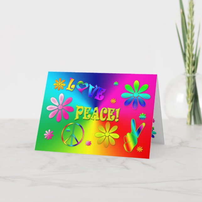 Hippie's Peace and Love Greeting - Wild Colours Card (Front)