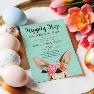 Hippity Hop Easter Floral Bunny Rabbit Baby Shower Invitation