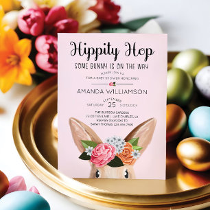 Hippity Hop Easter Floral Bunny Rabbit Baby Shower Invitation