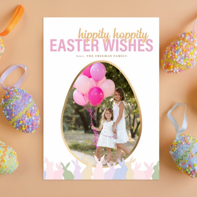 Hippity Hoppity Easter Wishes Personalised Photo  Holiday Card (Creator Uploaded)