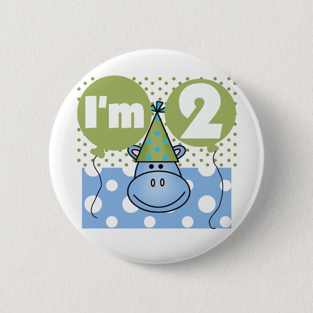 Hippo 2nd Birthday Tshirts and Gifts 6 Cm Round Badge (Front)