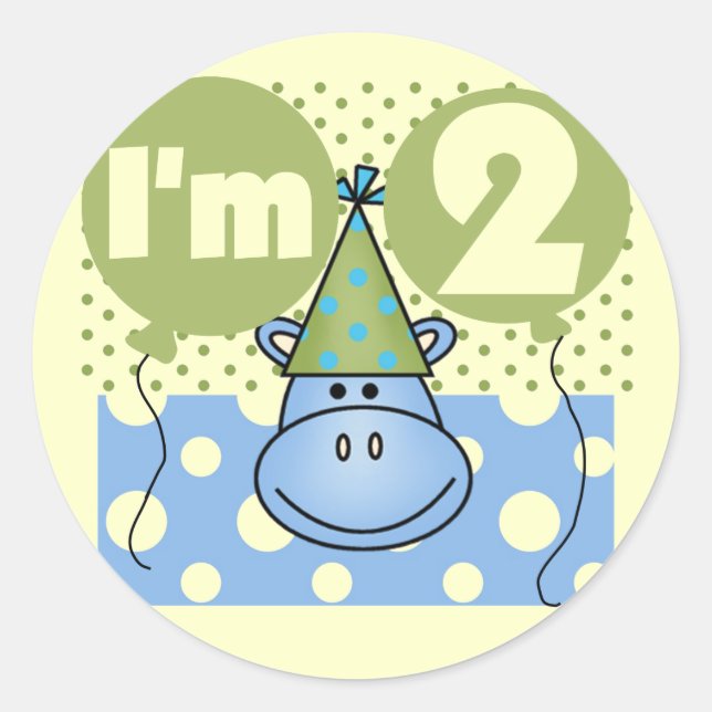Hippo 2nd Birthday Tshirts and Gifts Classic Round Sticker (Front)