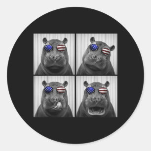 Hippo 4th Of July Aamerican Flag Patriotic Safari Classic Round Sticker