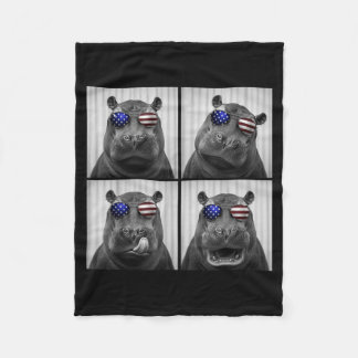 Hippo 4th Of July Aamerican Flag Patriotic Safari Fleece Blanket