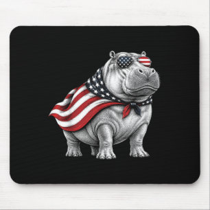 Hippo 4th Of July Aamerican Flag Patriotic Safari Mouse Pad