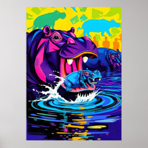 Hippo Abstract Art Poster