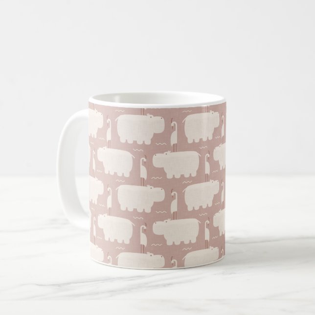 Hippo and bird - pink - nursery coffee mug (Front Left)