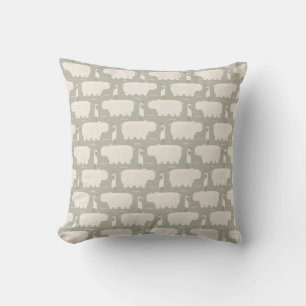 Hippo and bird - sage green - nursery cushion