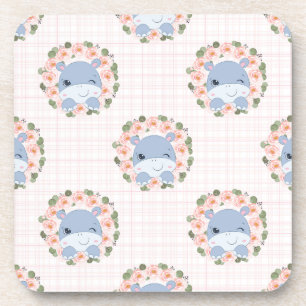 Hippo And Flower Tattoo Coaster
