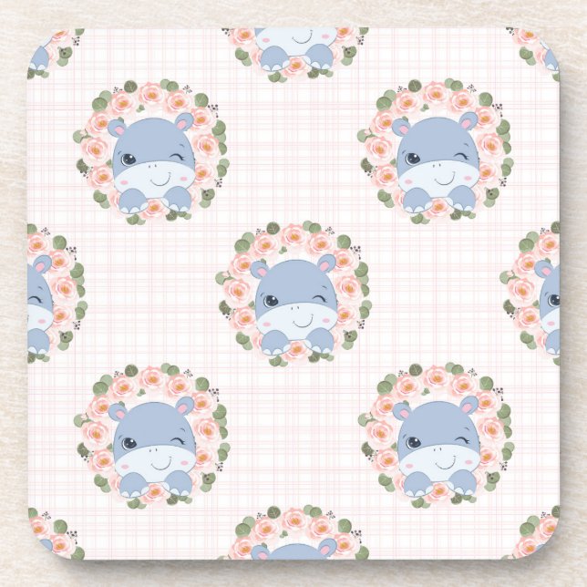 Hippo And Flower Tattoo Coaster (Front)