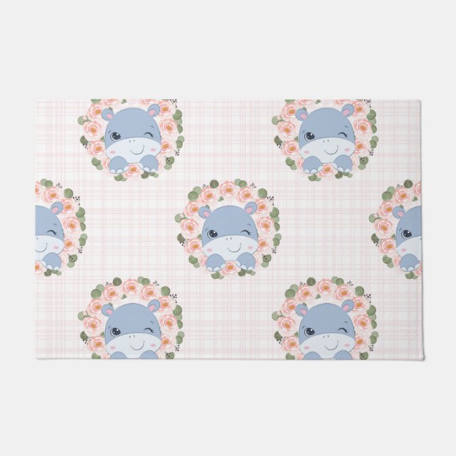Hippo And Flower Tattoo Doormat (Front)