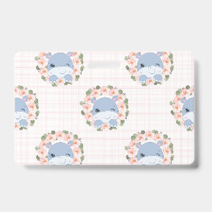 Hippo And Flower Tattoo ID Badge