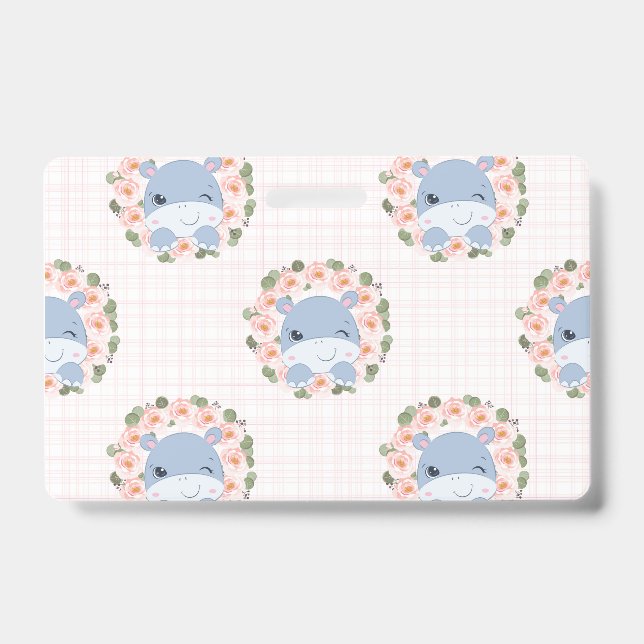 Hippo And Flower Tattoo ID Badge (Front)