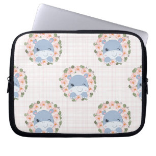 Hippo And Flower Tattoo Laptop Sleeve