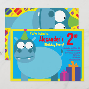 Hippo Animal Kid's Birthday Party Invitations