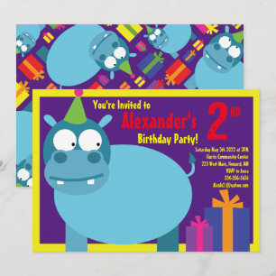 Hippo Animal Kid's Birthday Party Invitations
