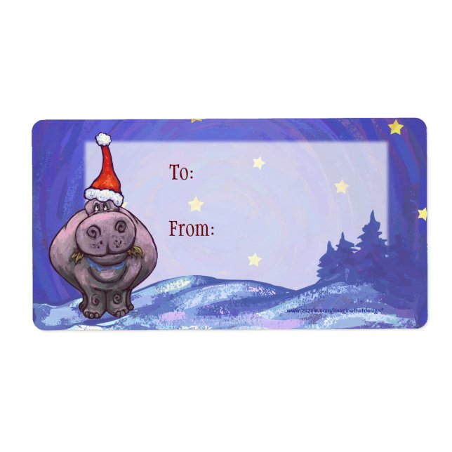 Hippo Art Christmas Gift Label (Front)