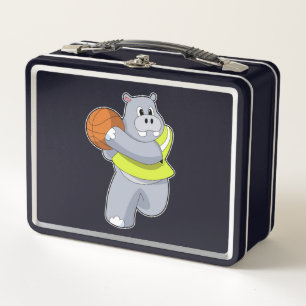 Hippo as Basketball player with Basketball.PNG Metal Lunch Box
