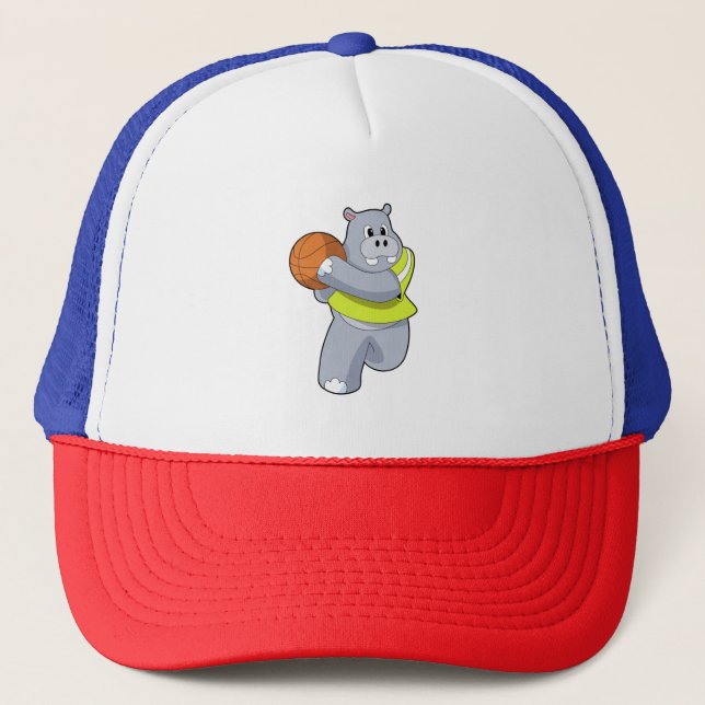 Hippo as Basketball player with Basketball.PNG Trucker Hat (Front)
