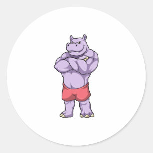 Hippo as Bodybuilder extreme Classic Round Sticker