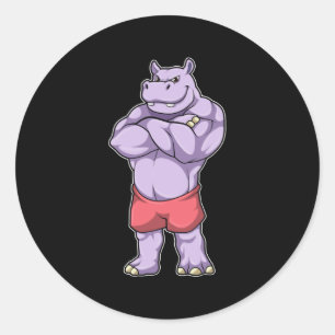 Hippo as Bodybuilder extreme Classic Round Sticker