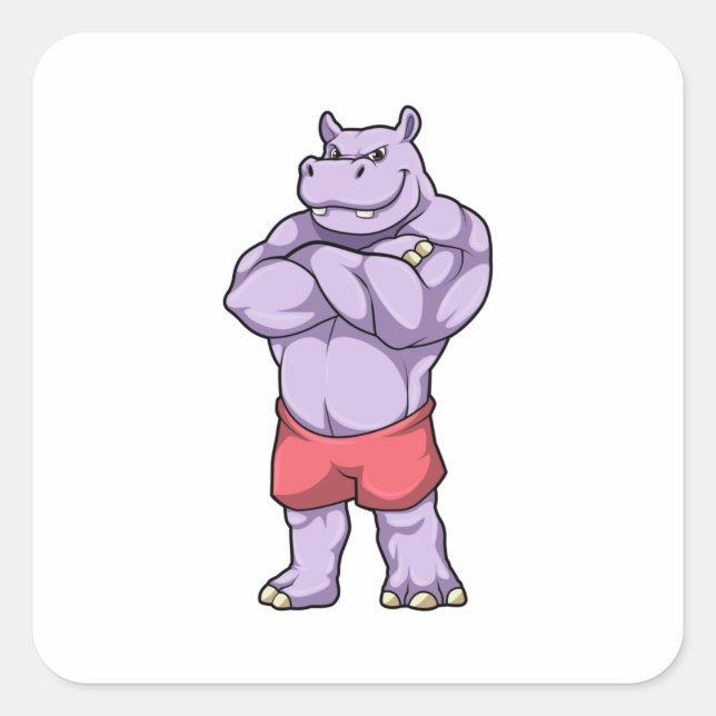 Hippo as Bodybuilder extreme Square Sticker (Front)