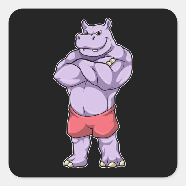 Hippo as Bodybuilder extreme Square Sticker (Front)