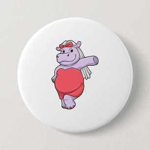 Hippo as Bride with Veil & Bow 7.5 Cm Round Badge