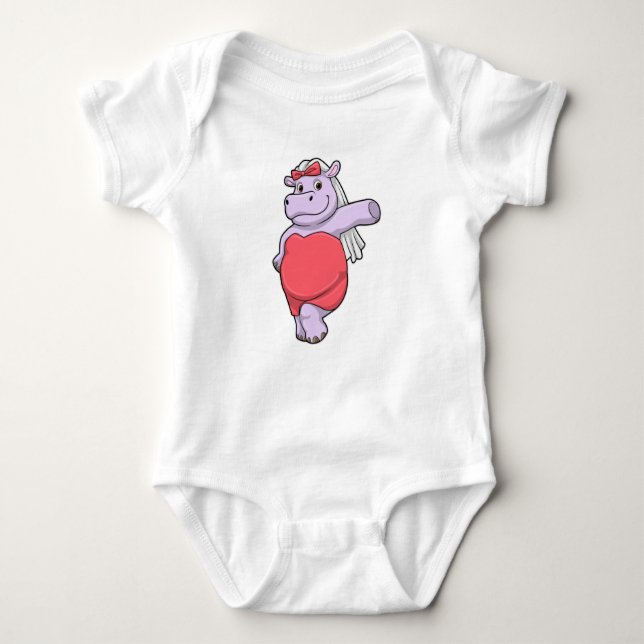 Hippo as Bride with Veil & Bow Baby Bodysuit (Front)