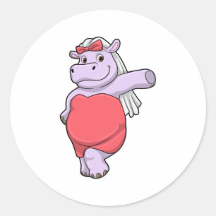 Hippo as Bride with Veil & Bow Classic Round Sticker