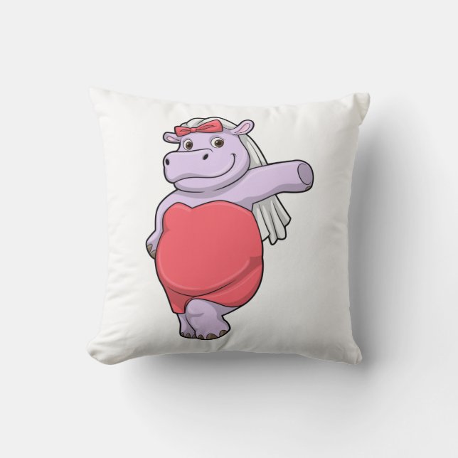 Hippo as Bride with Veil & Bow Cushion (Front)