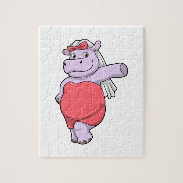 Hippo as Bride with Veil & Bow Jigsaw Puzzle (Vertical)