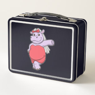 Hippo as Bride with Veil & Bow Metal Lunch Box