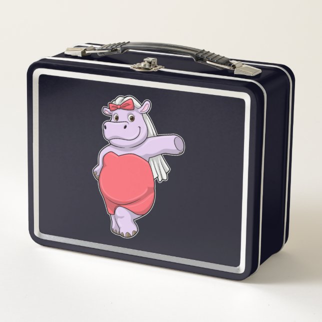 Hippo as Bride with Veil & Bow Metal Lunch Box (Front)