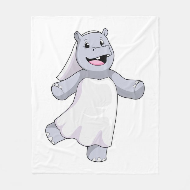 Hippo as Bride with Veil Fleece Blanket (Front)