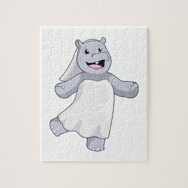 Hippo as Bride with Veil Jigsaw Puzzle (Vertical)